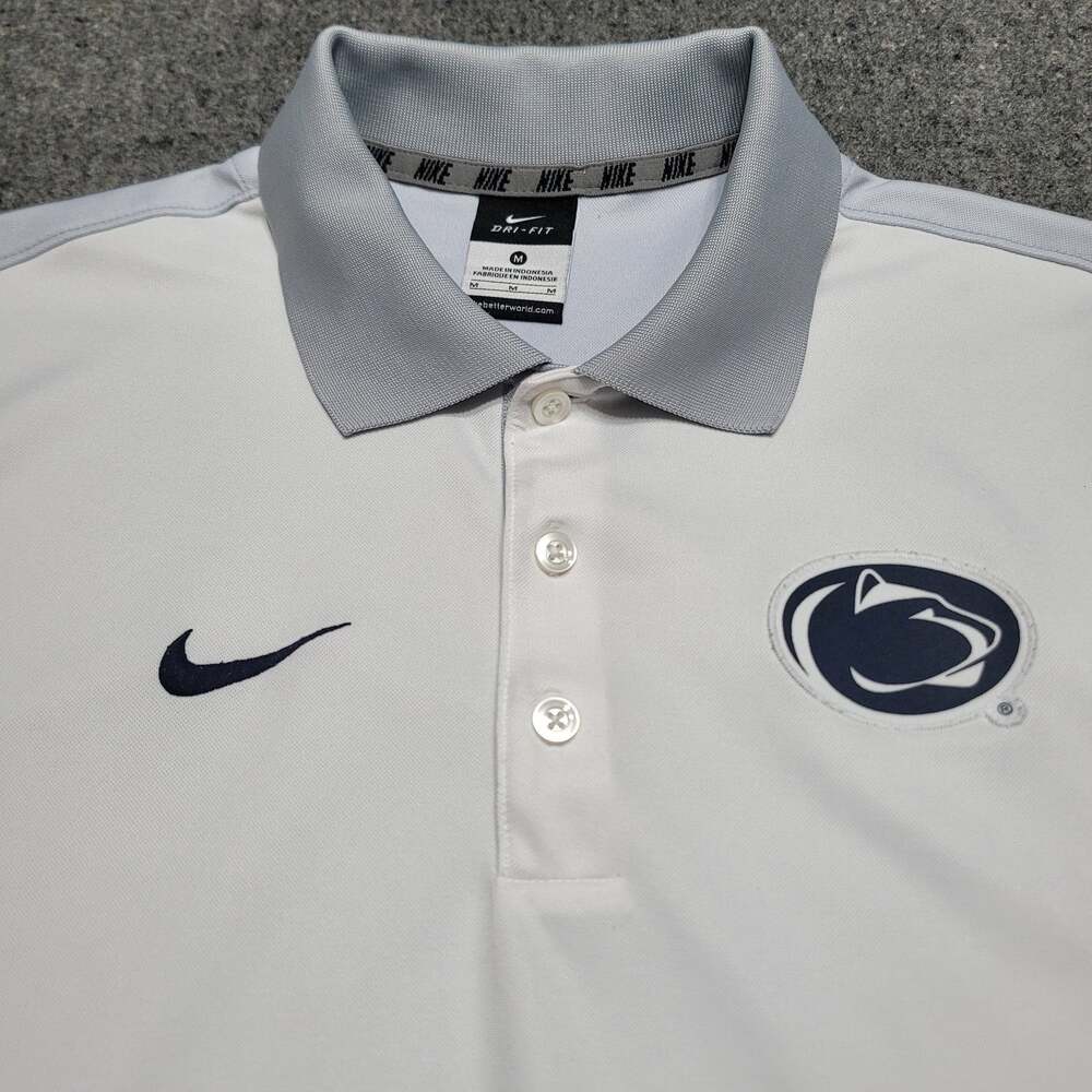 Nike Penn State Nittany Lions Shirt Mens Medium Gray White PSU Dri Fit Golf Polo